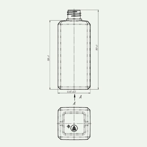 Квадратный флакон 500 мл чертеж