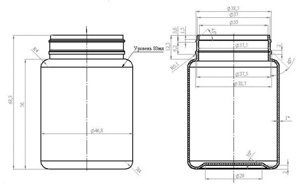 Чертеж банки 80 мл с контролем вскрытия