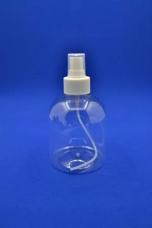 Прозрачная бутылка ПЭТ 300 мл Фарма Плюс с белым кнопочным распылителем